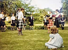 The CHA Pipers play at a lawn party in Chestnut Hill.